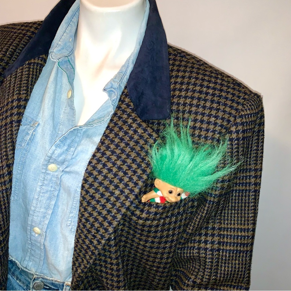 v i n t a g e :: Plaid Houndstooth Wool Leather Collar Blazer - Picture 13 of 13